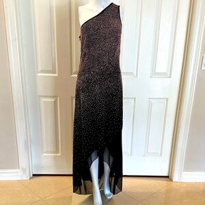 Tadashi Elegant Black and Pink One-Shoulder Dress size medium